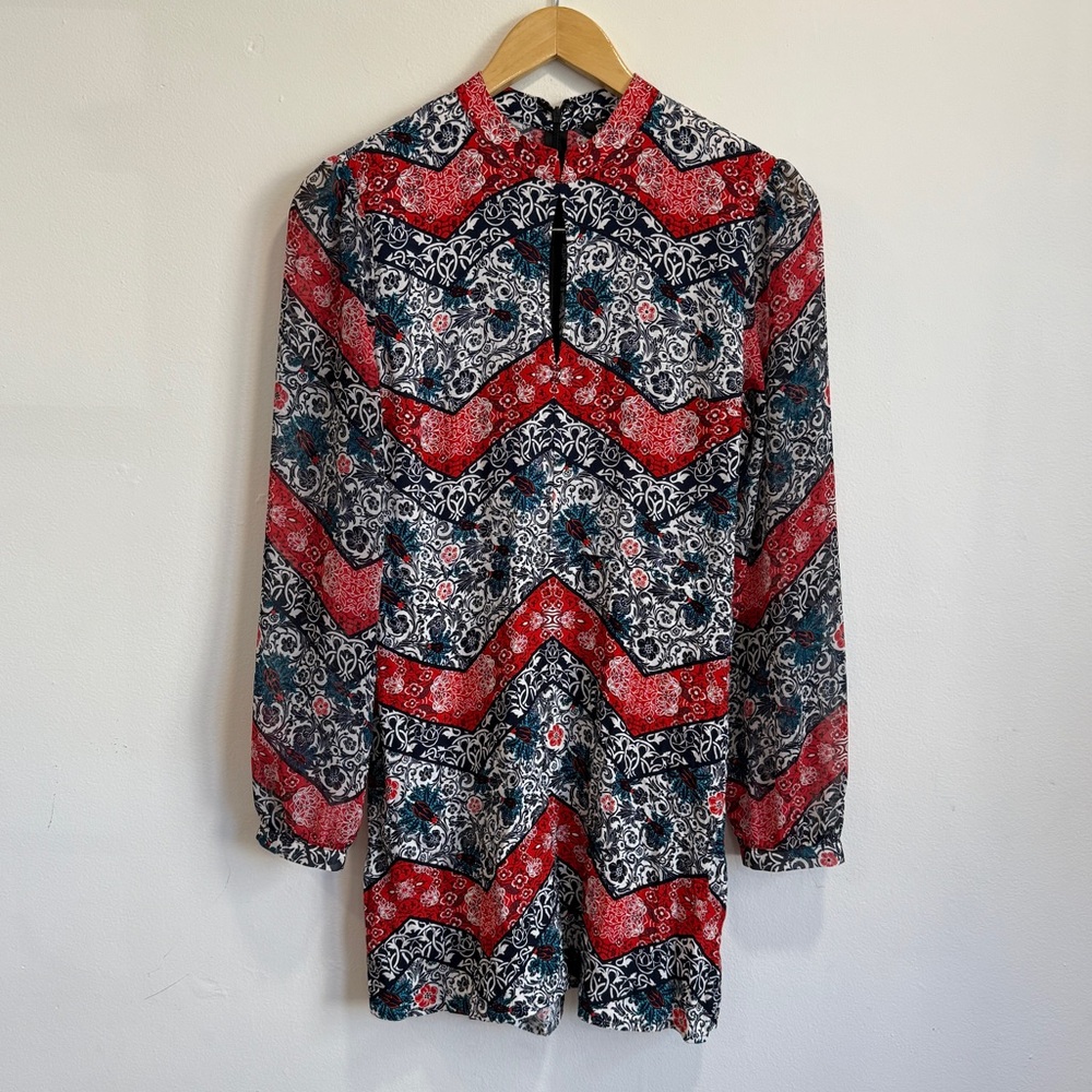 Express Women's Mini Dress Size Long Sleeves Keyhole Front Red/Blue